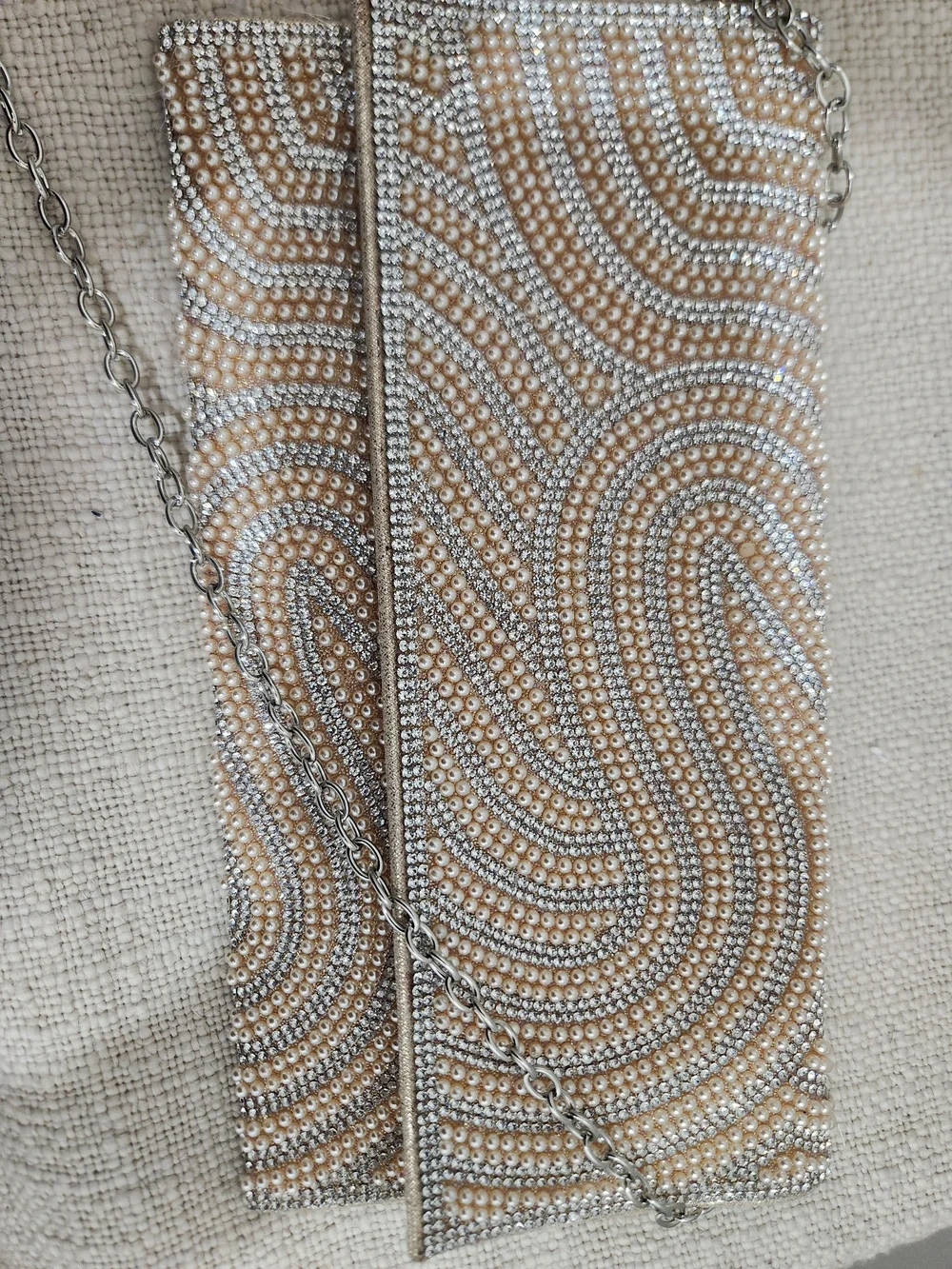 Pearl Embellished Clutch Bag in Champagne and Silver - Picture 6 of 10